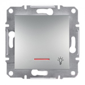 Выключатель кнопочный "Свет" с подсветкой ASFORA алюминий EPH1800161